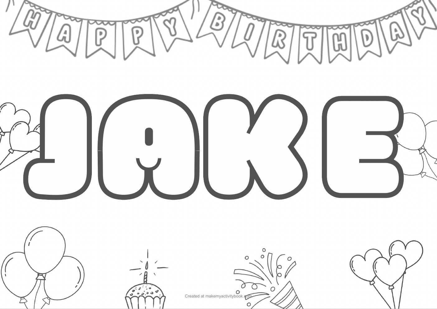 Jake Bubble letters — Birthday border colouring sheet