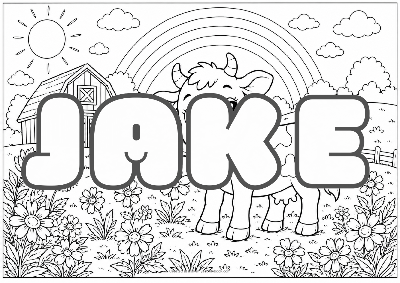 Jake Bubble letters — Farm background colouring sheet