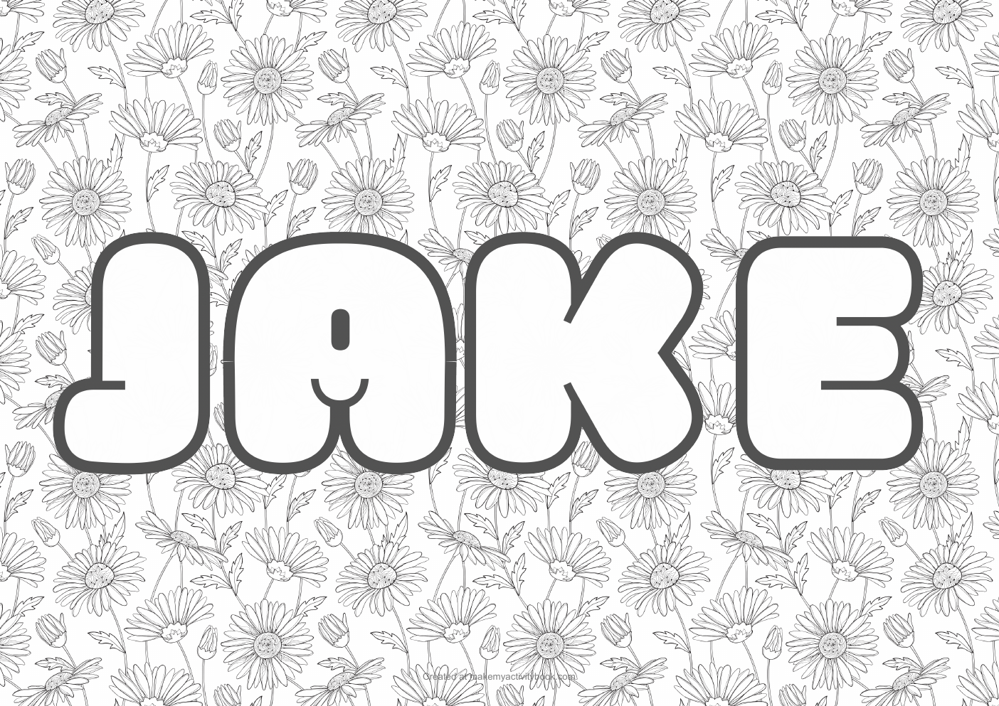 Jake Bubble letters — Flowers border colouring sheet