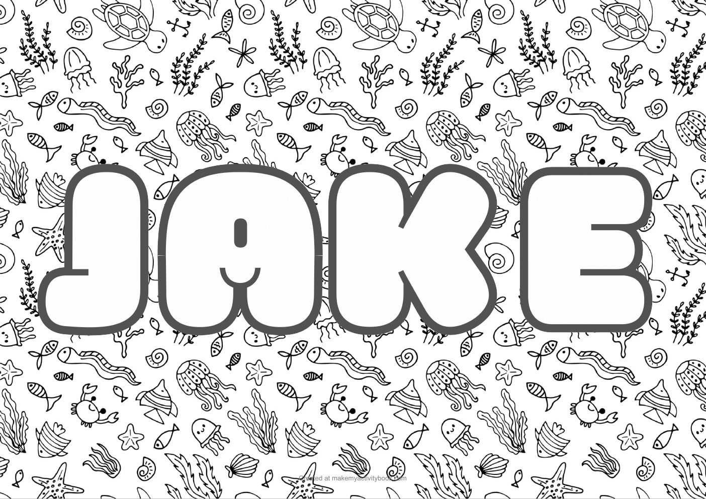 Jake Bubble letters — Sea border colouring sheet
