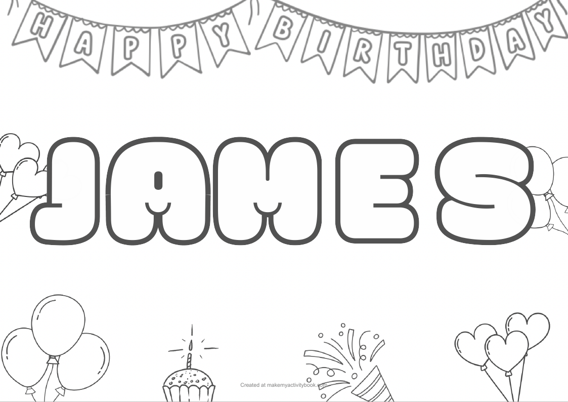 James Bubble letters — Birthday border colouring sheet