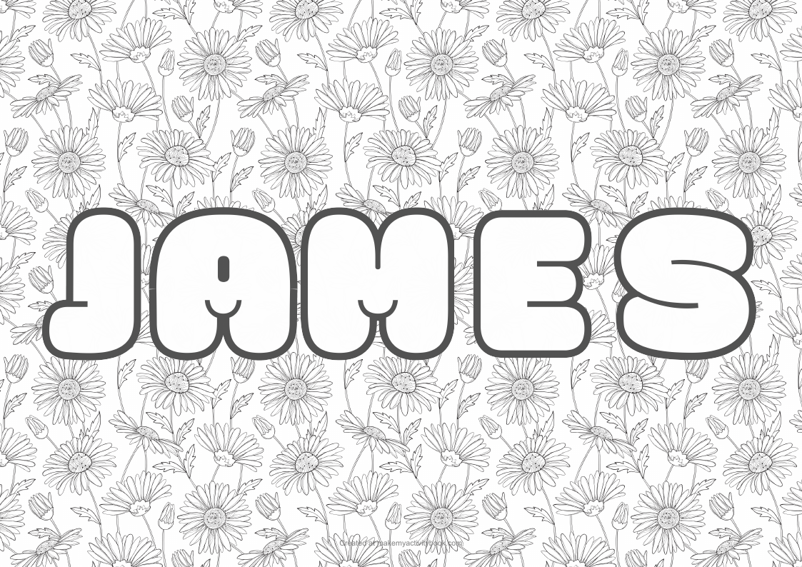 James Bubble letters — Flowers border colouring sheet