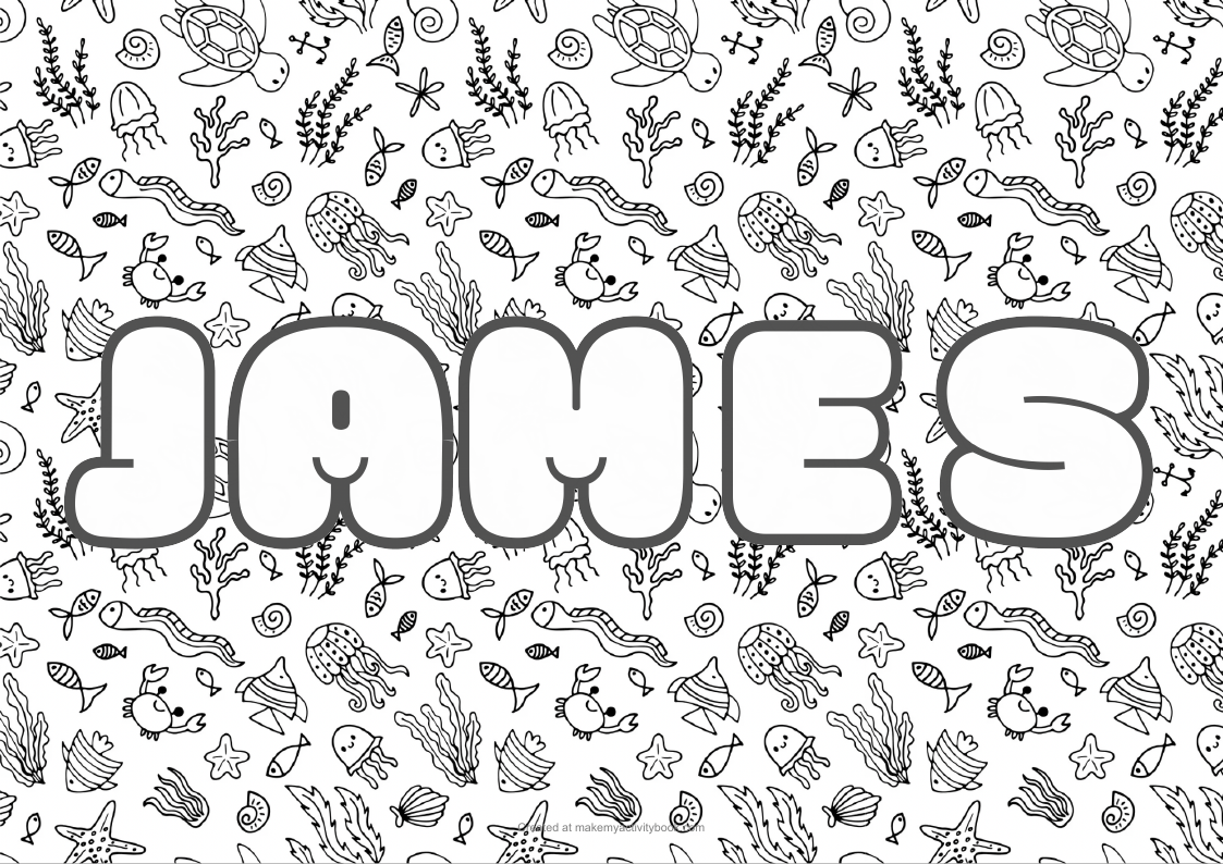 James Bubble letters — Sea border colouring sheet
