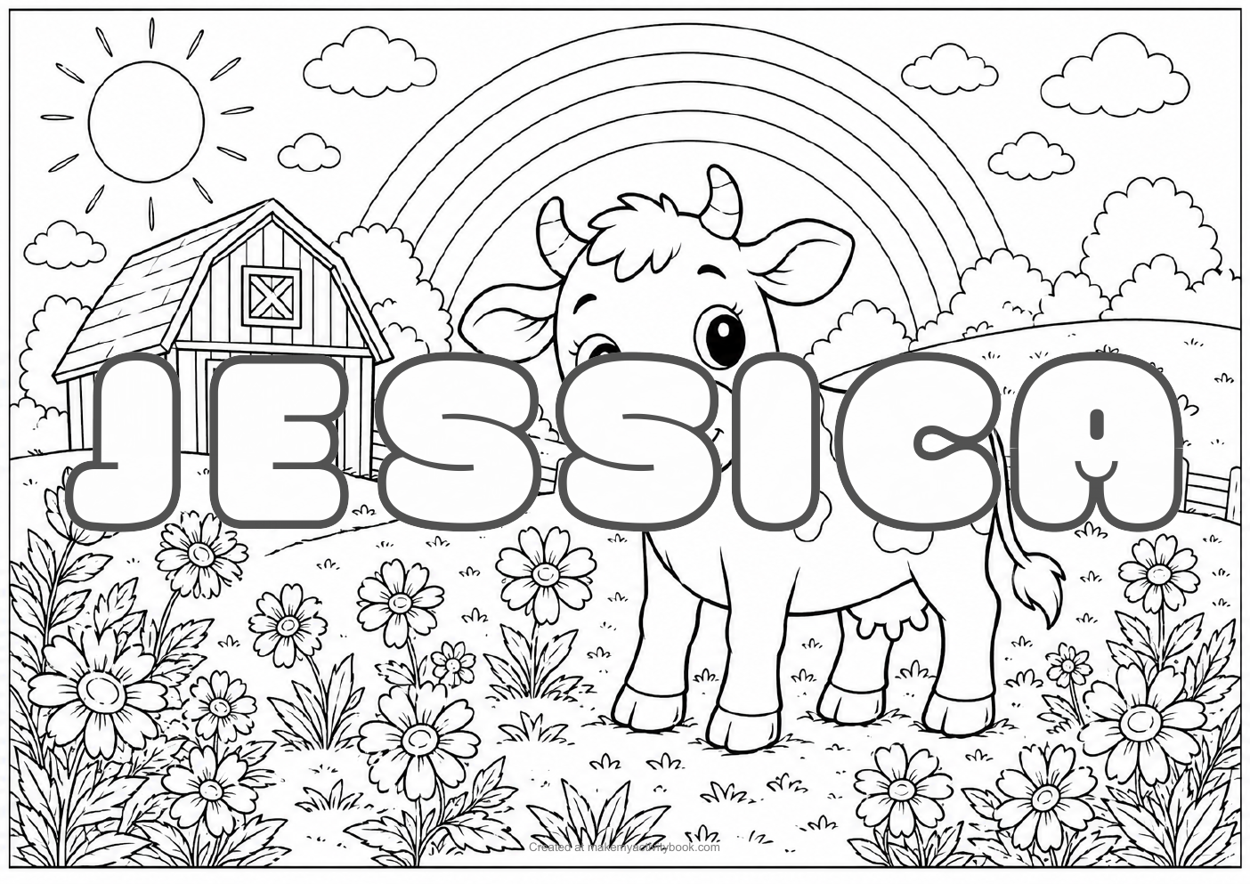 Jessica Bubble letters — Farm background colouring sheet