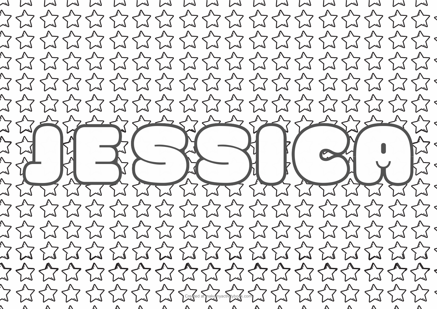 Jessica Bubble letters — Stars border colouring sheet