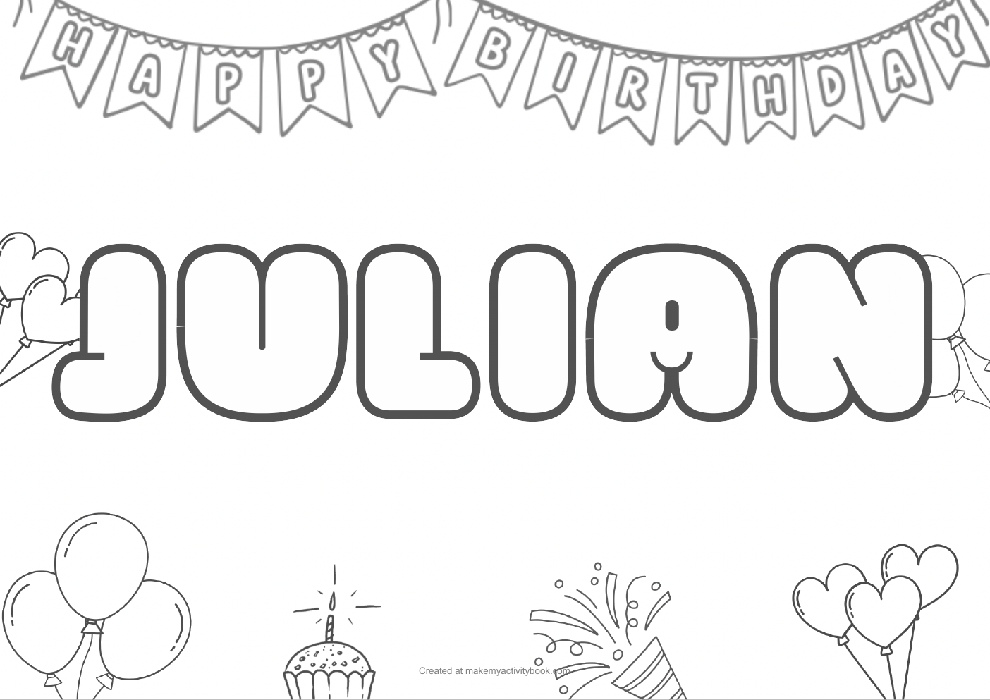 Julian Bubble letters — Birthday border colouring sheet