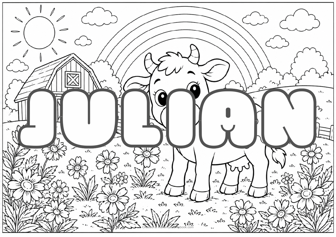 Julian Bubble letters — Farm background colouring sheet