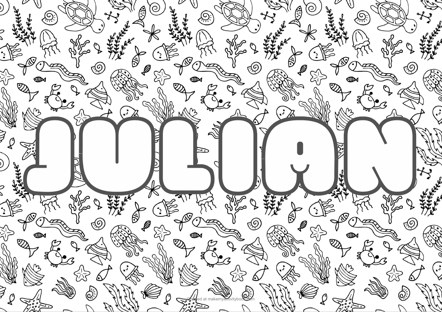 Julian Bubble letters — Sea border colouring sheet