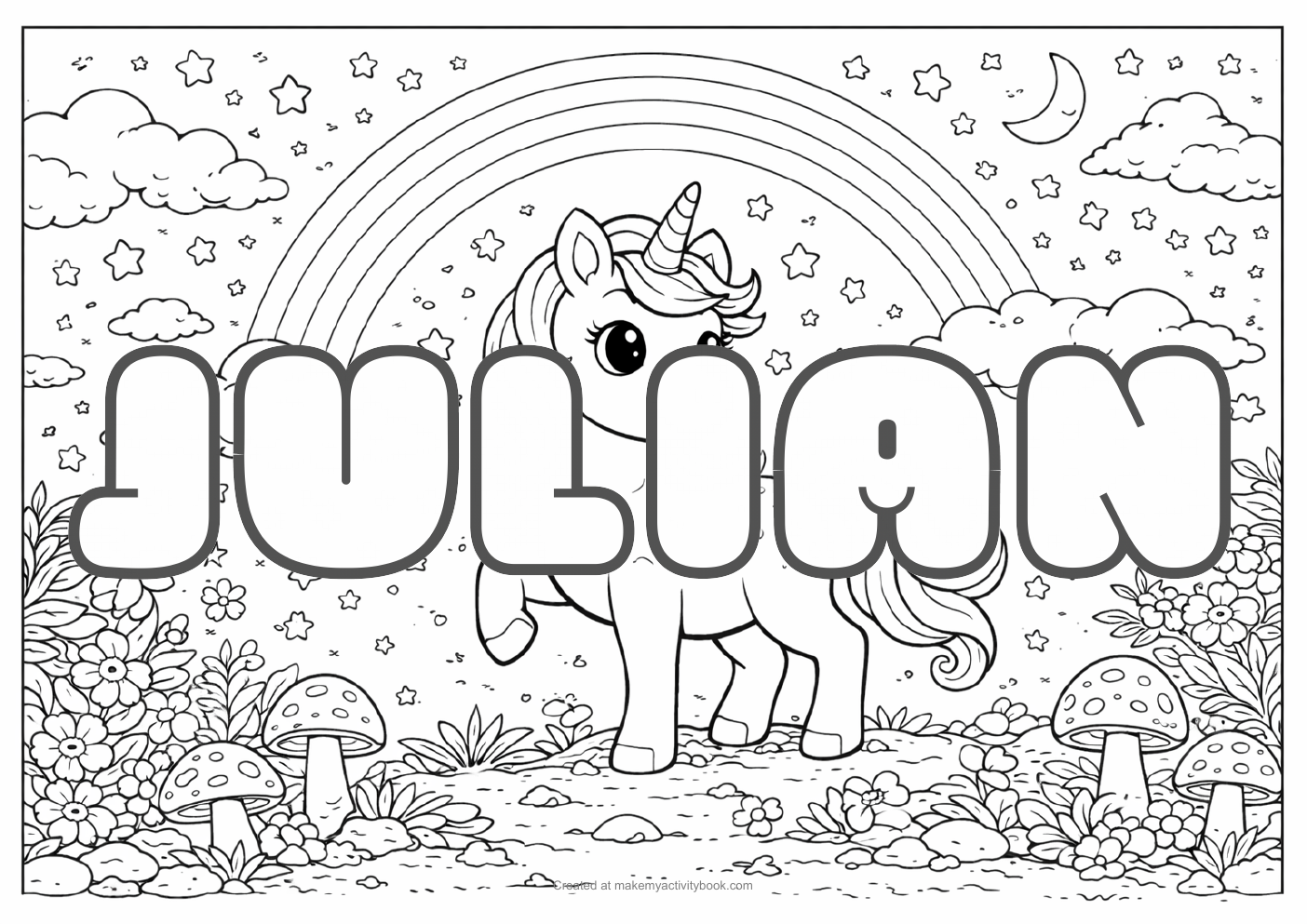 Julian unicorn colouring sheet