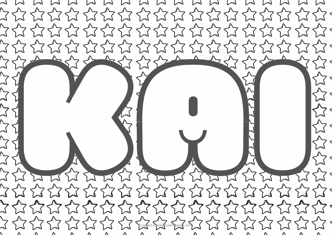 Kai Bubble letters — Stars border colouring sheet