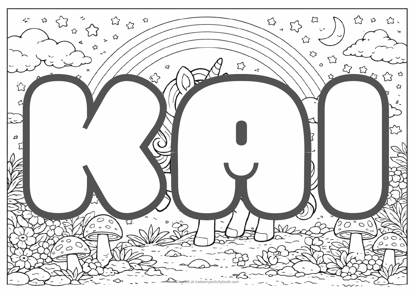 Kai unicorn colouring sheet
