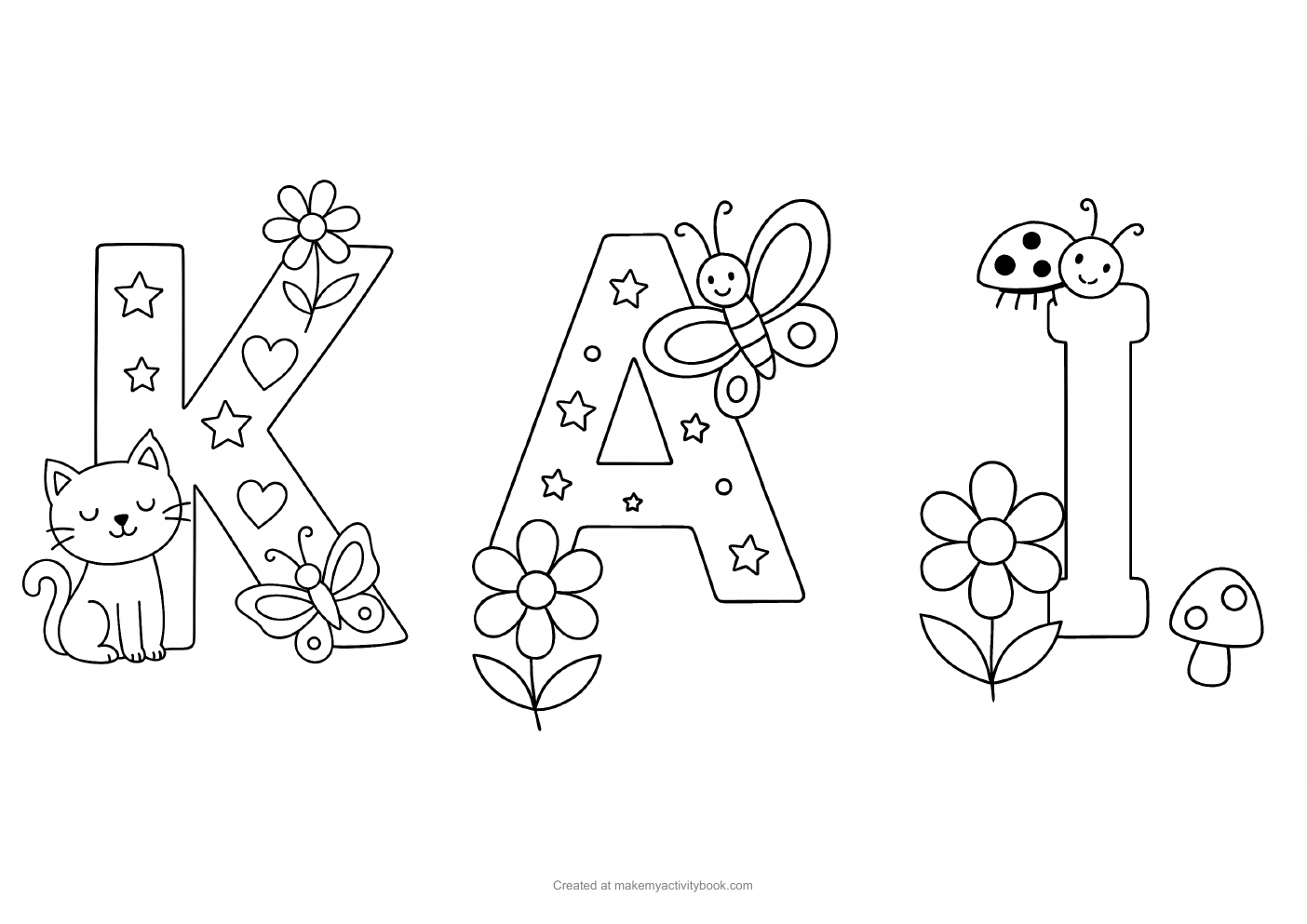 Kai letters colouring sheet