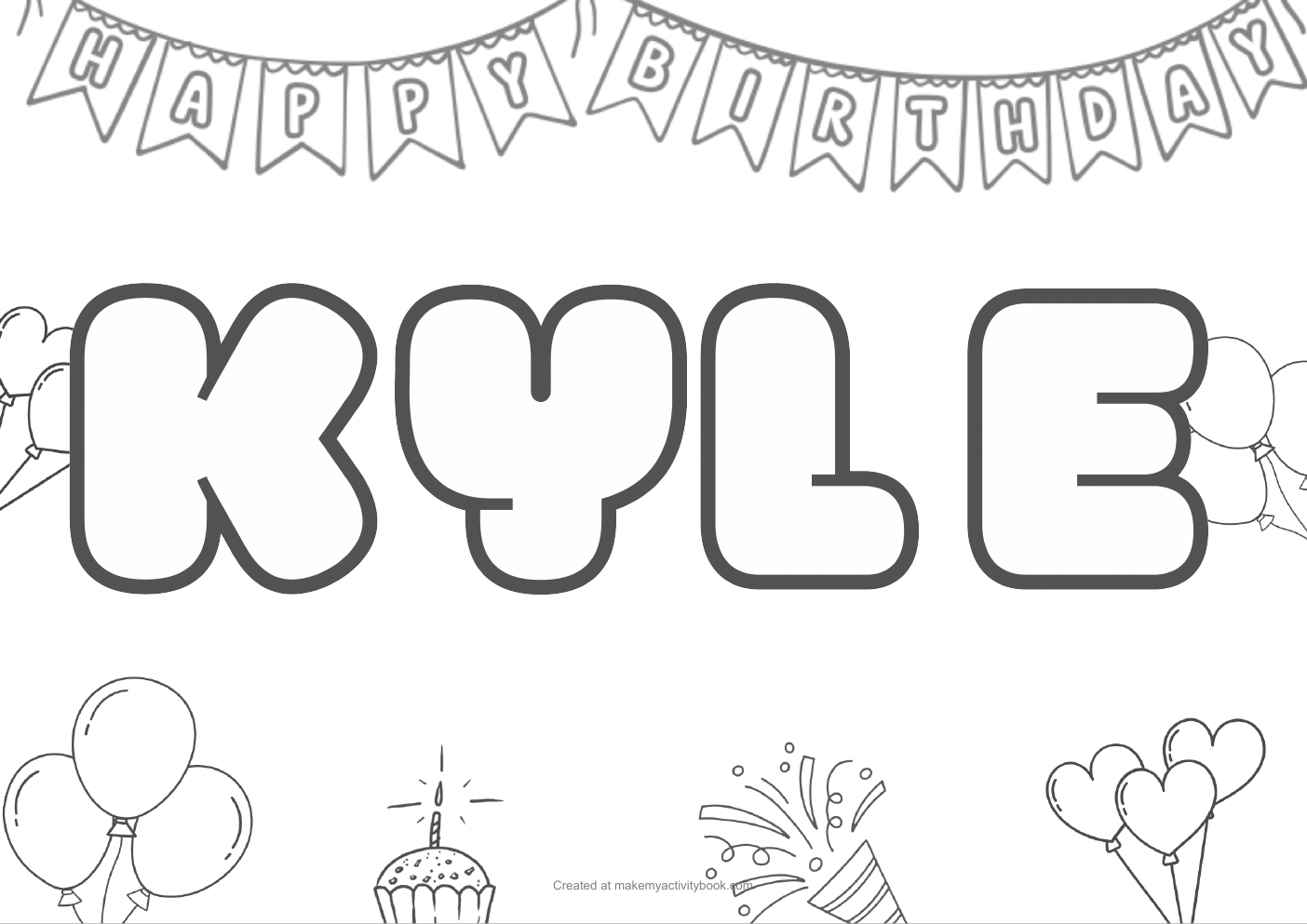 Kyle Bubble letters — Birthday border colouring sheet
