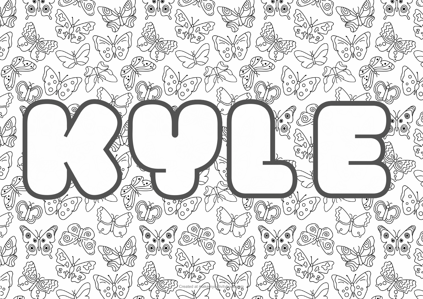 Kyle Bubble letters — Butterflies border colouring sheet