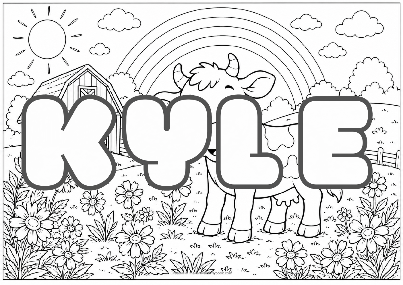 Kyle Bubble letters — Farm background colouring sheet