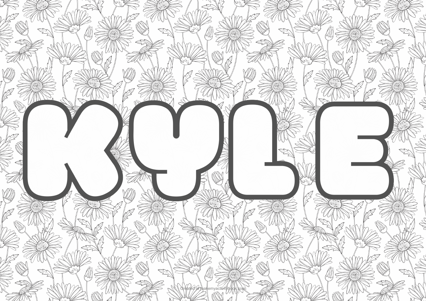 Kyle Bubble letters — Flowers border colouring sheet
