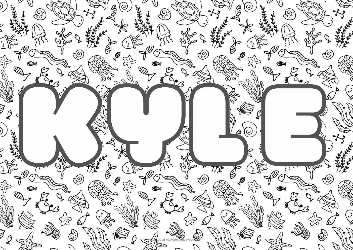 Kyle Bubble letters — Sea border colouring sheet
