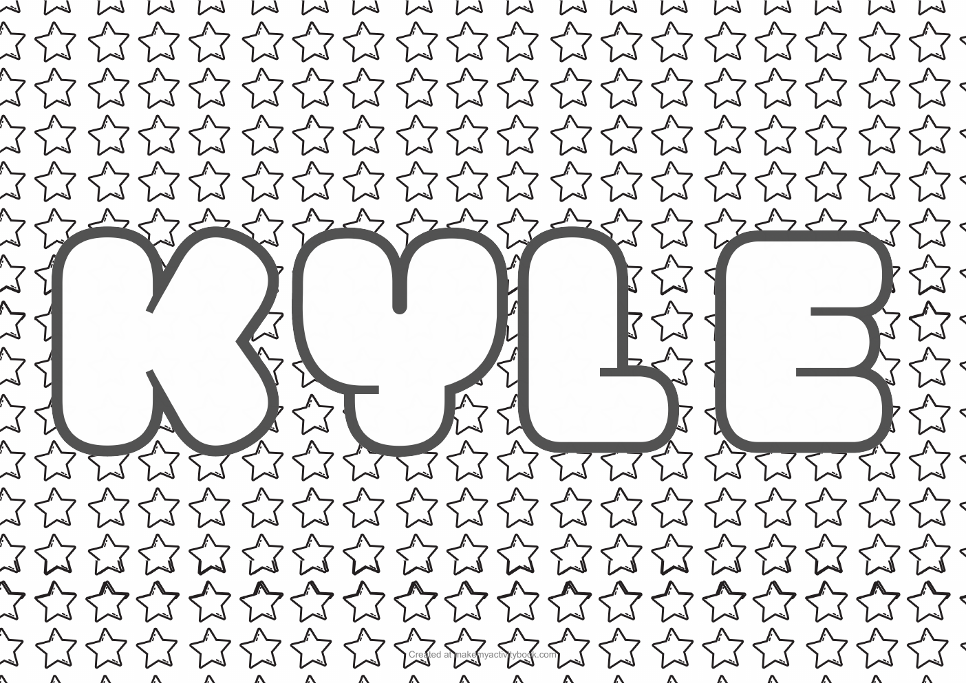 Kyle Bubble letters — Stars border colouring sheet