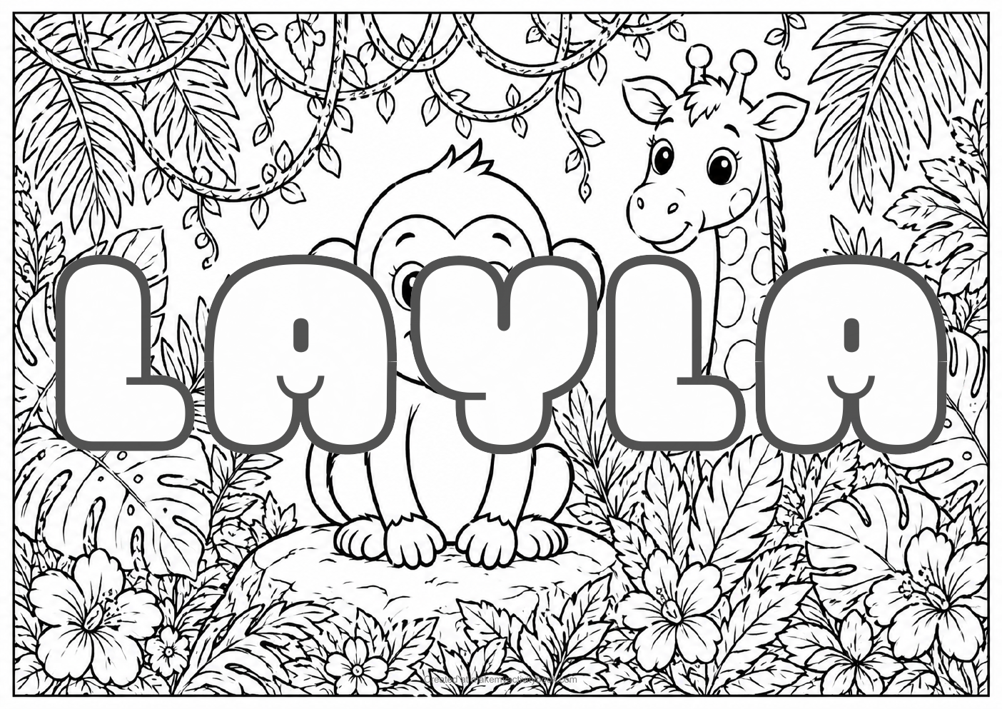 Layla jungle colouring sheet