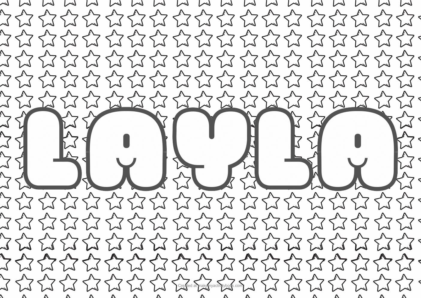 Layla Bubble letters — Stars border colouring sheet