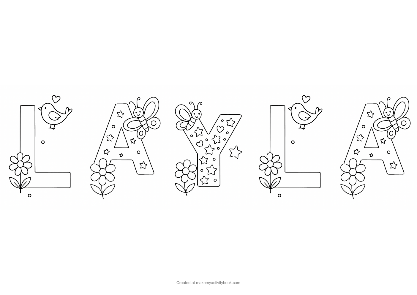 Layla Flowers letters colouring sheet