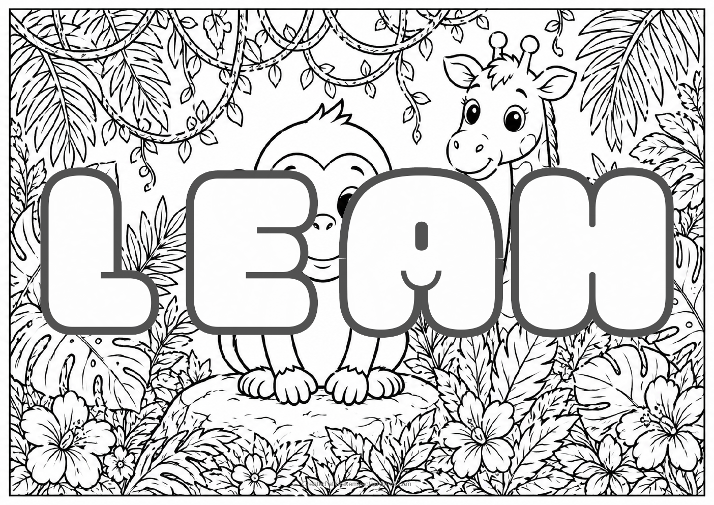 Leah jungle colouring sheet
