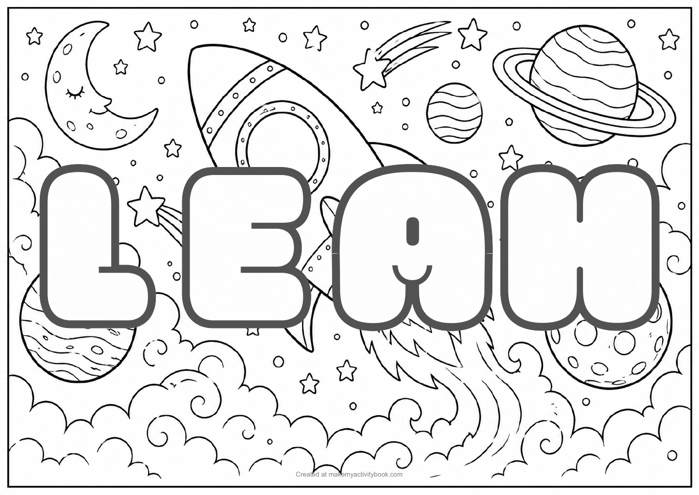 Leah space colouring sheet