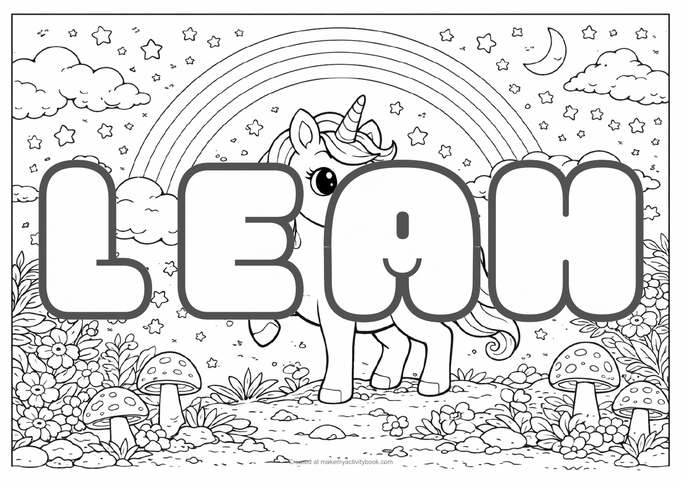 Leah unicorn colouring sheet