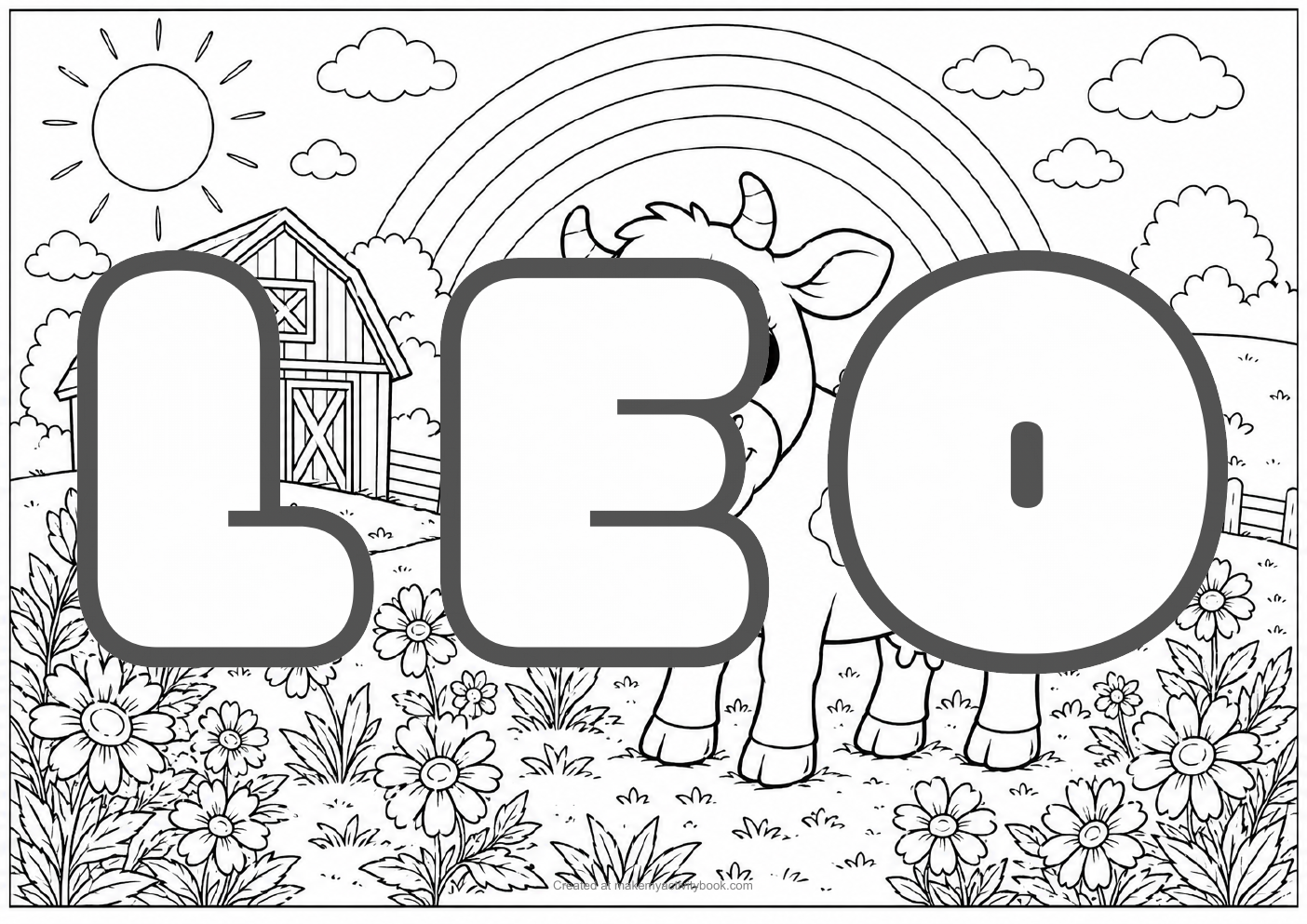 Leo Bubble letters — Farm background colouring sheet