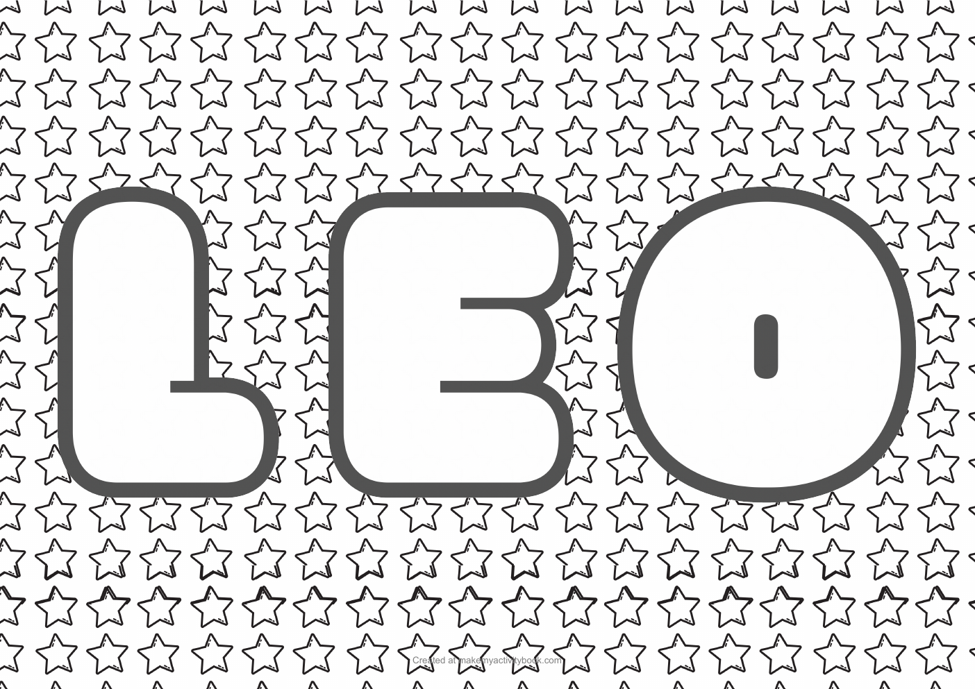 Leo Bubble letters — Stars border colouring sheet