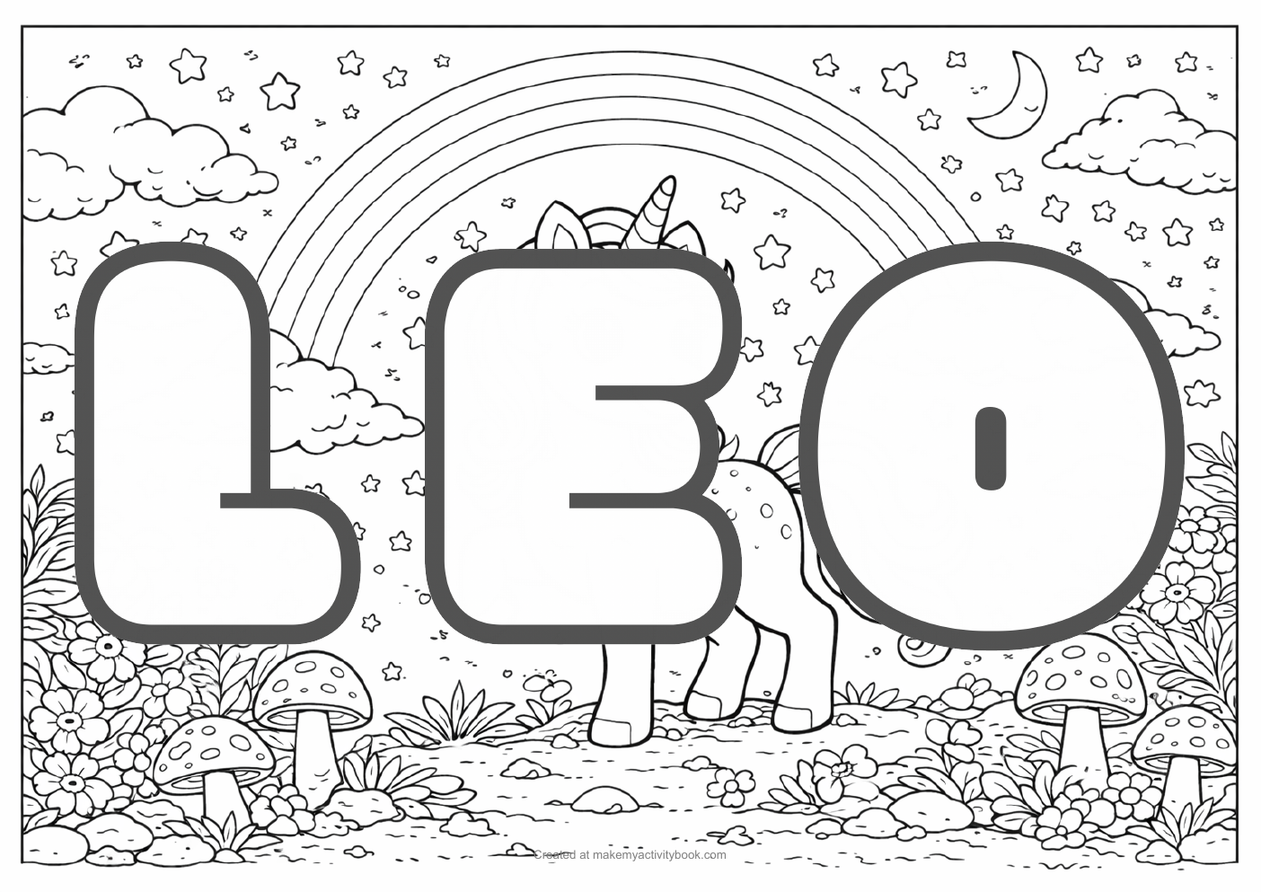 Leo unicorn colouring sheet