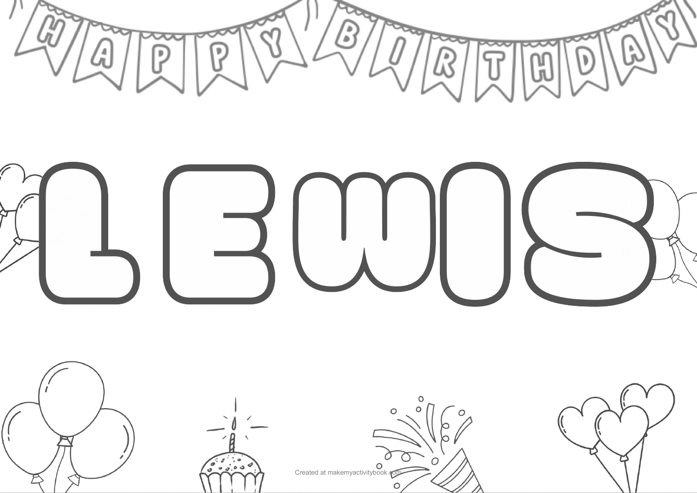 Lewis Bubble letters — Birthday border colouring sheet