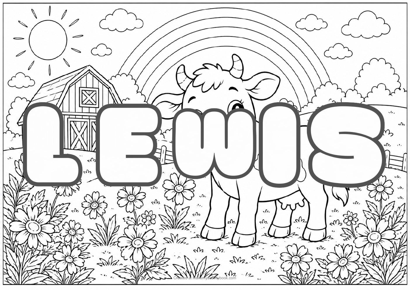 Lewis Bubble letters — Farm background colouring sheet
