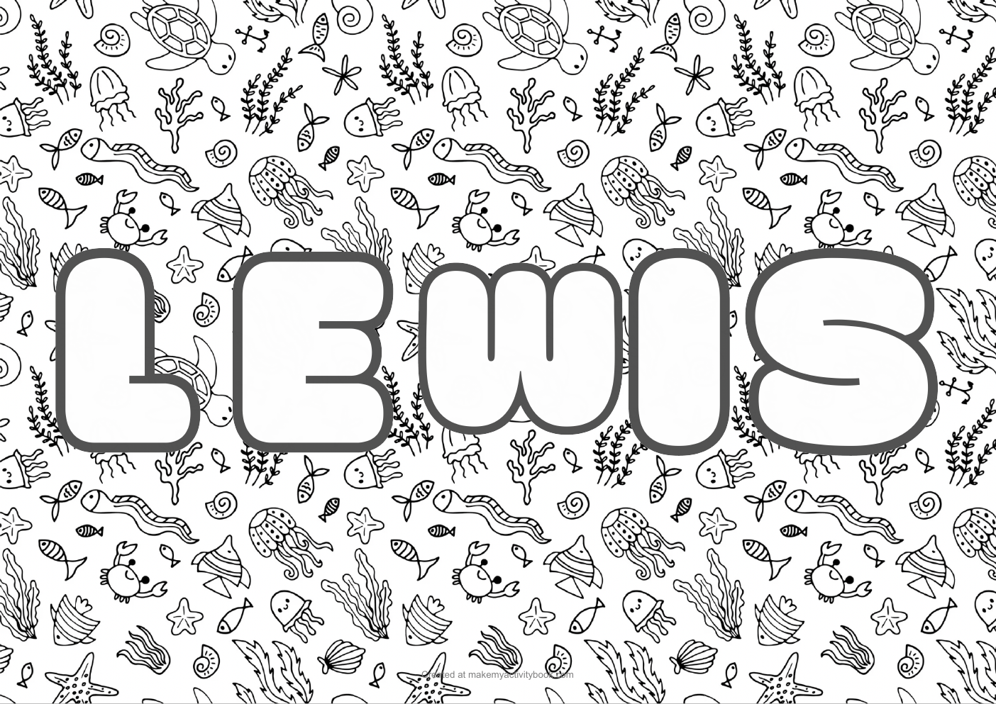 Lewis Bubble letters — Sea border colouring sheet