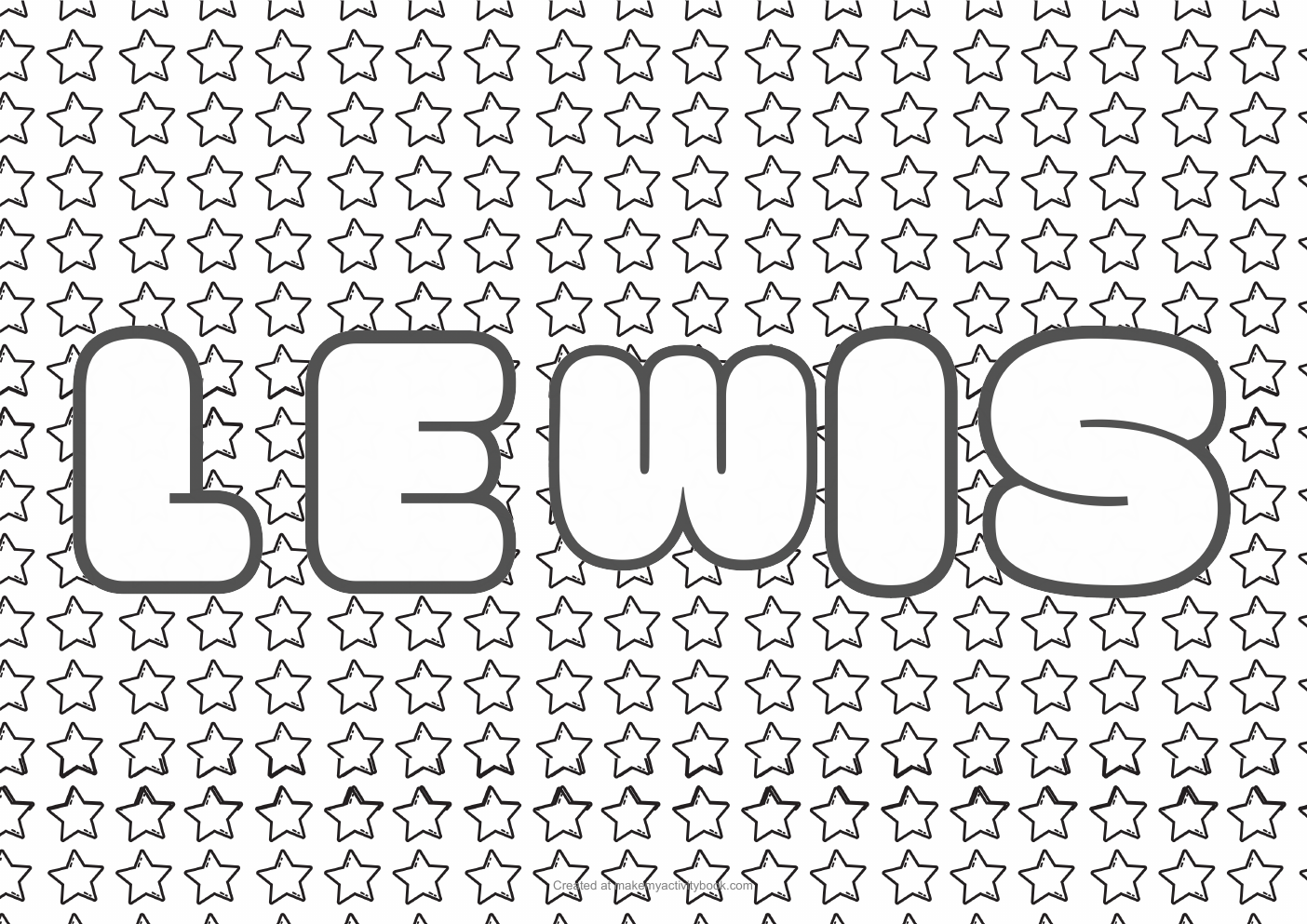 Lewis Bubble letters — Stars border colouring sheet
