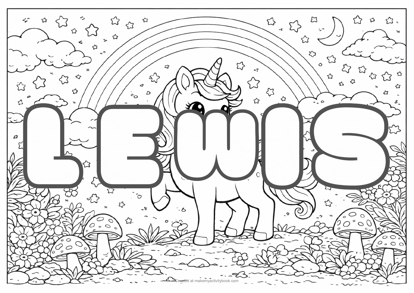 Lewis unicorn colouring sheet