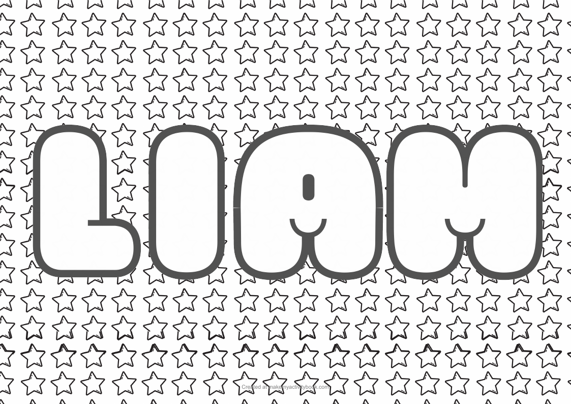 Liam Bubble letters — Stars border colouring sheet