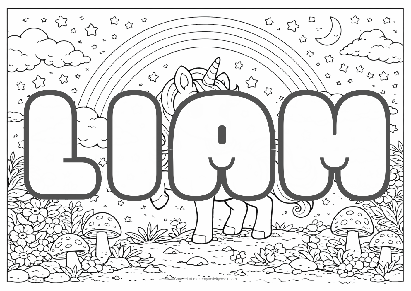Liam unicorn colouring sheet