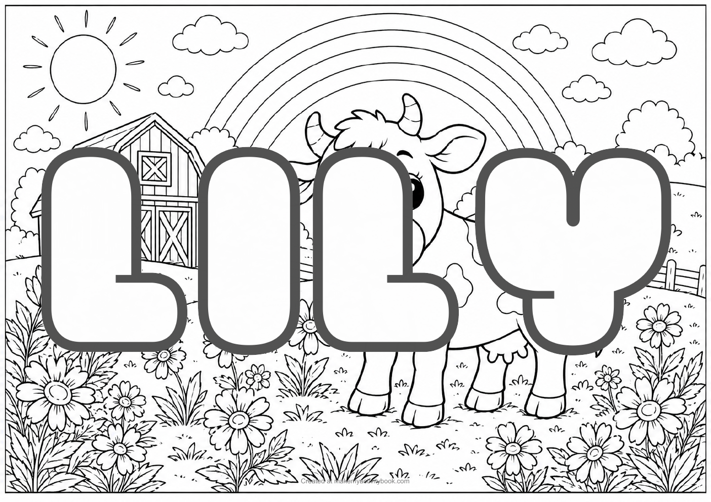 Lily Bubble letters — Farm background colouring sheet
