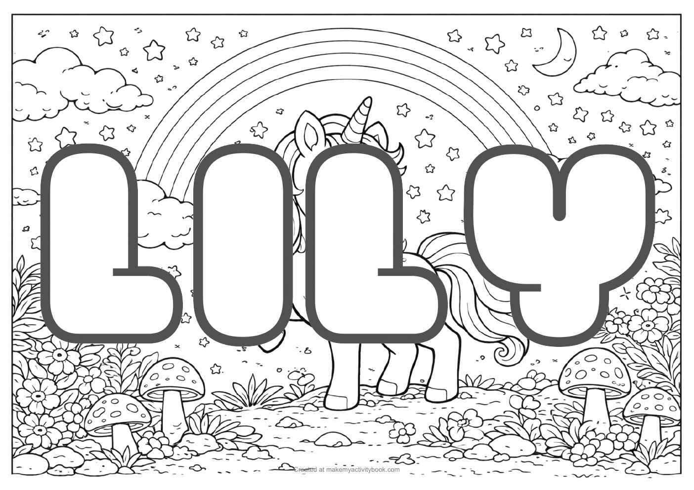 Lily unicorn colouring sheet