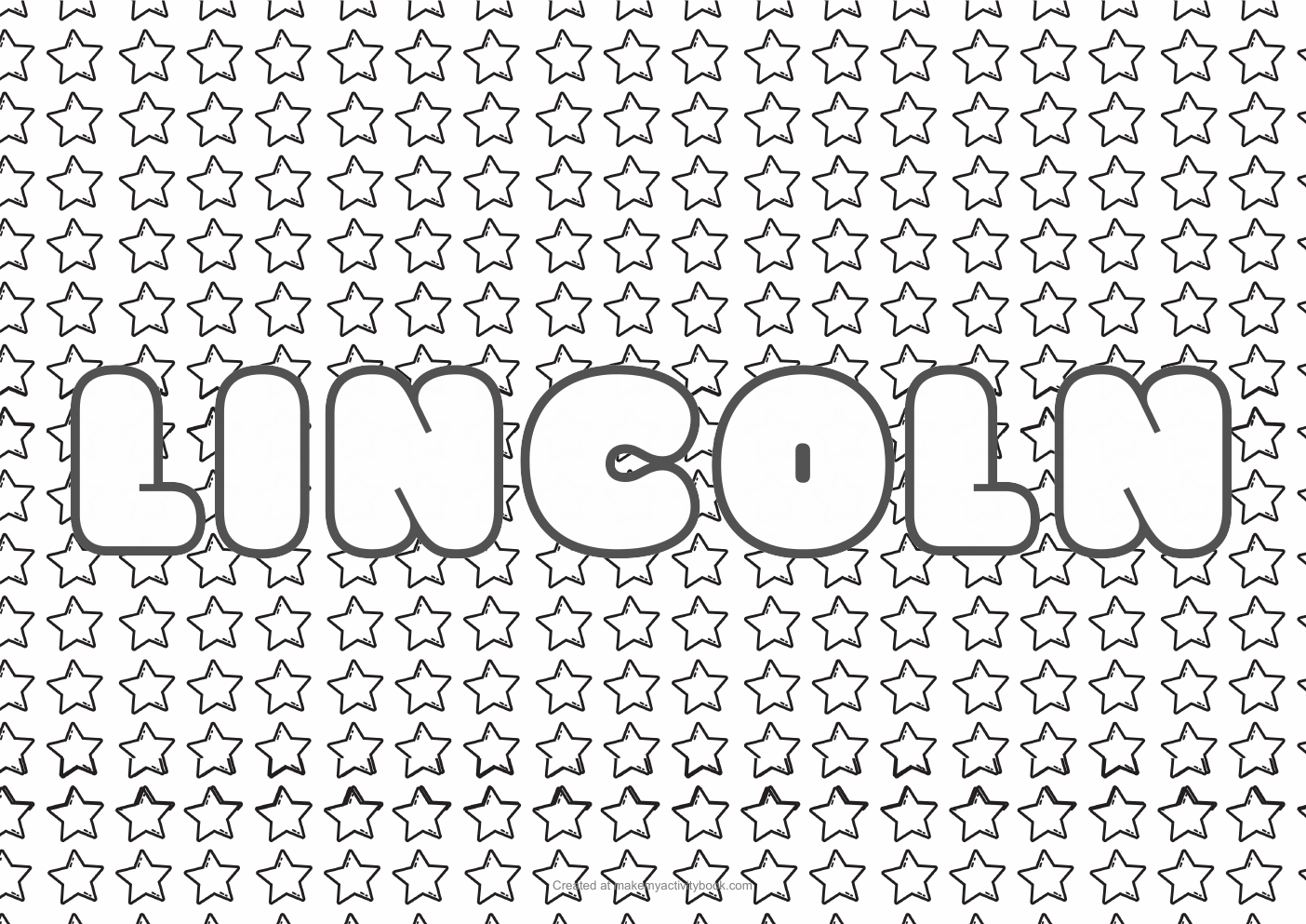 Lincoln Bubble letters — Stars border colouring sheet