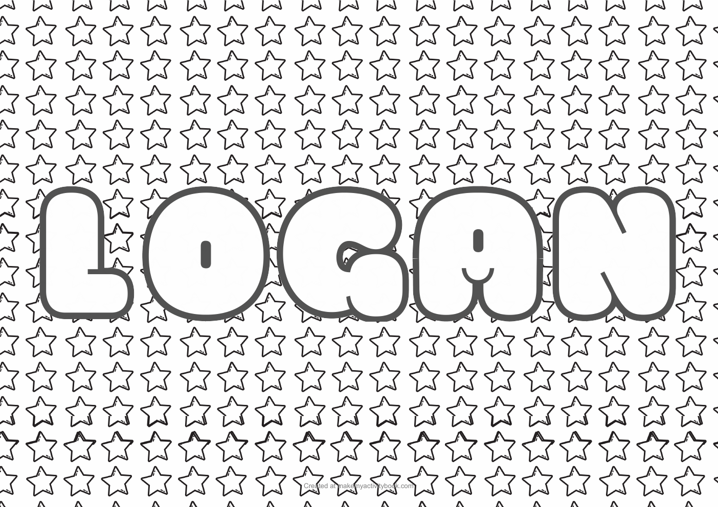 Logan Bubble letters — Stars border colouring sheet