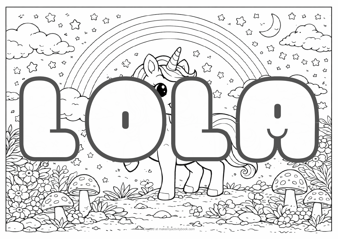 Lola unicorn colouring sheet