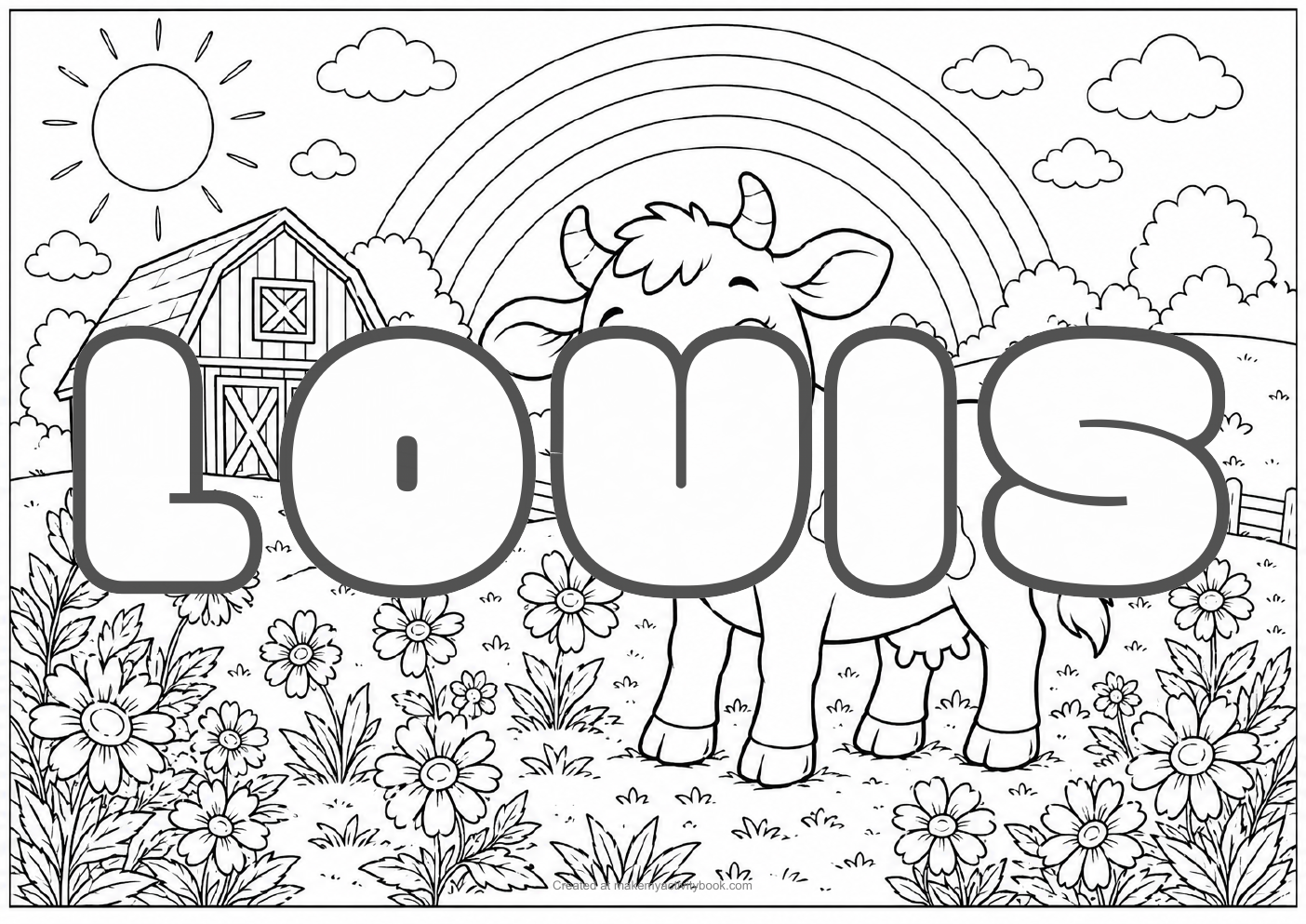 Louis Bubble letters — Farm background colouring sheet