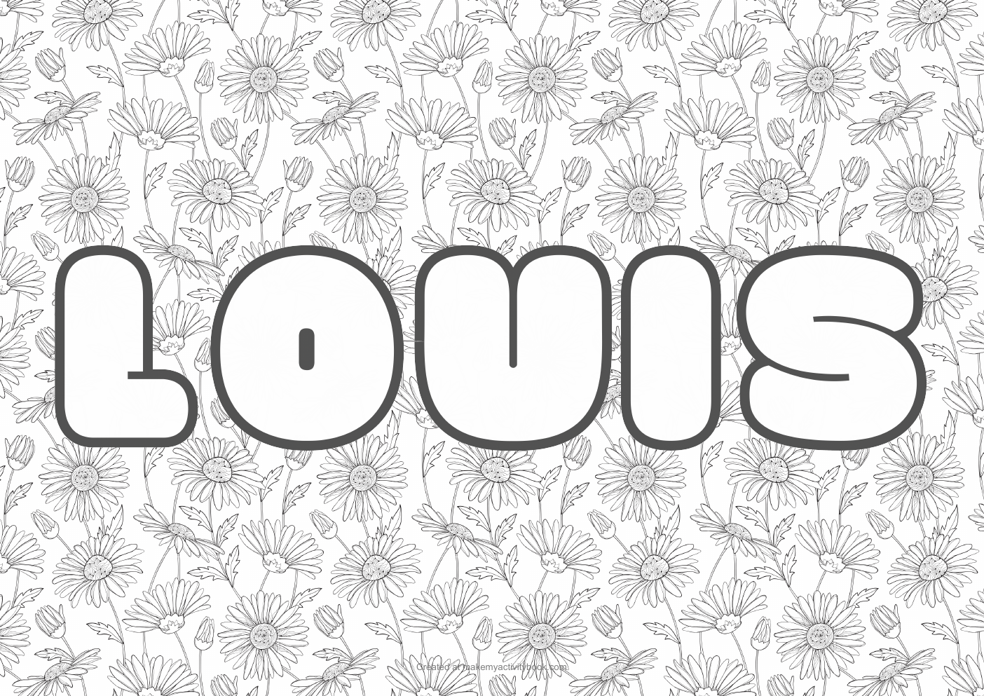 Louis Bubble letters — Flowers border colouring sheet