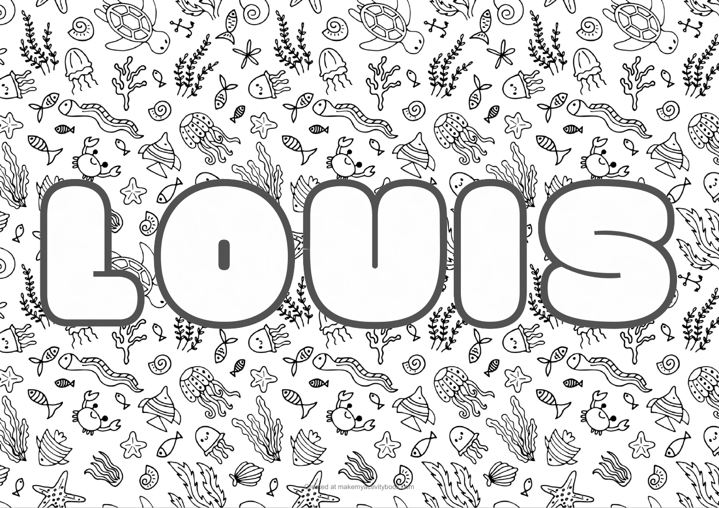 Louis Bubble letters — Sea border colouring sheet