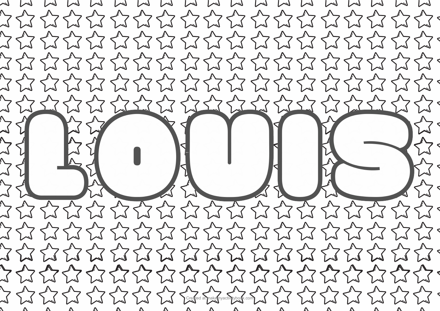 Louis Bubble letters — Stars border colouring sheet