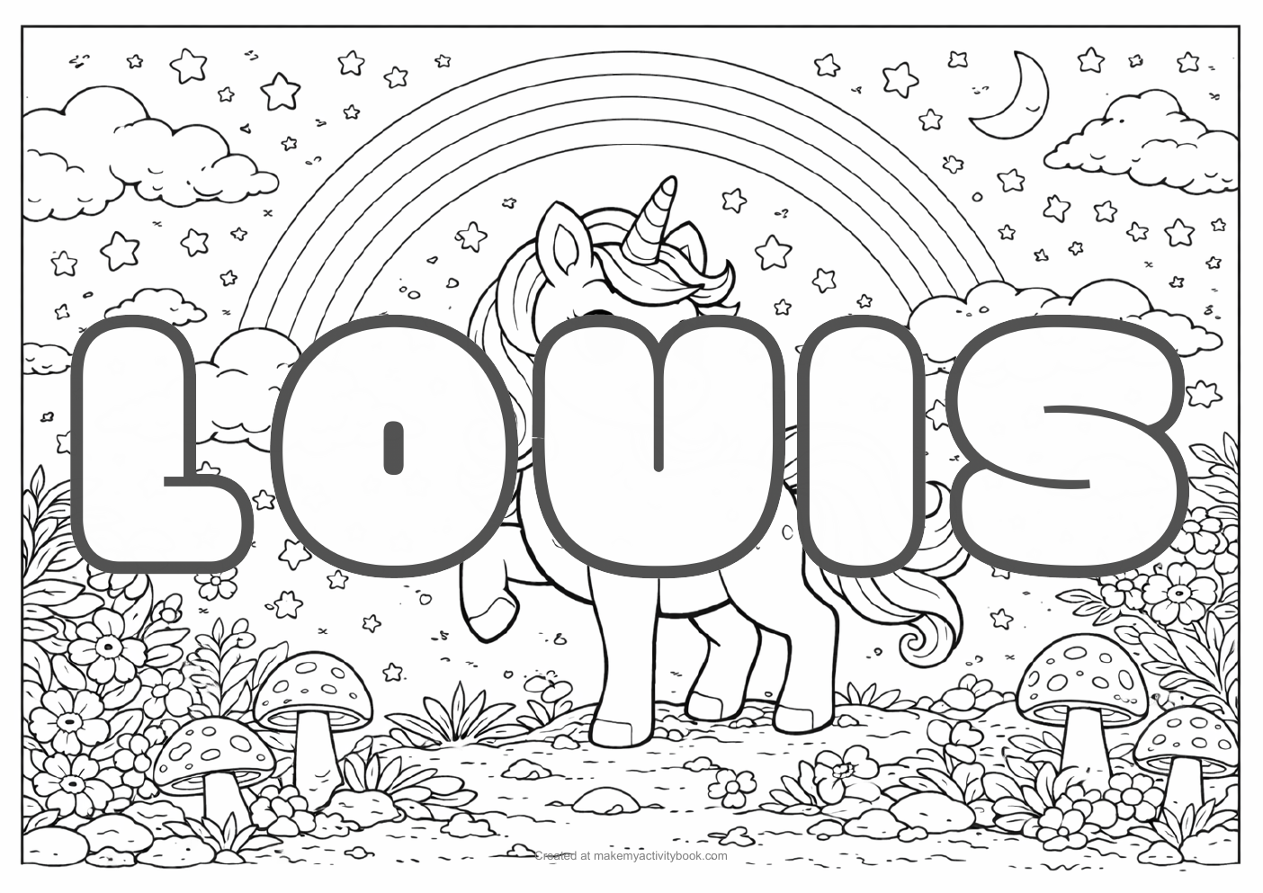 Louis unicorn colouring sheet