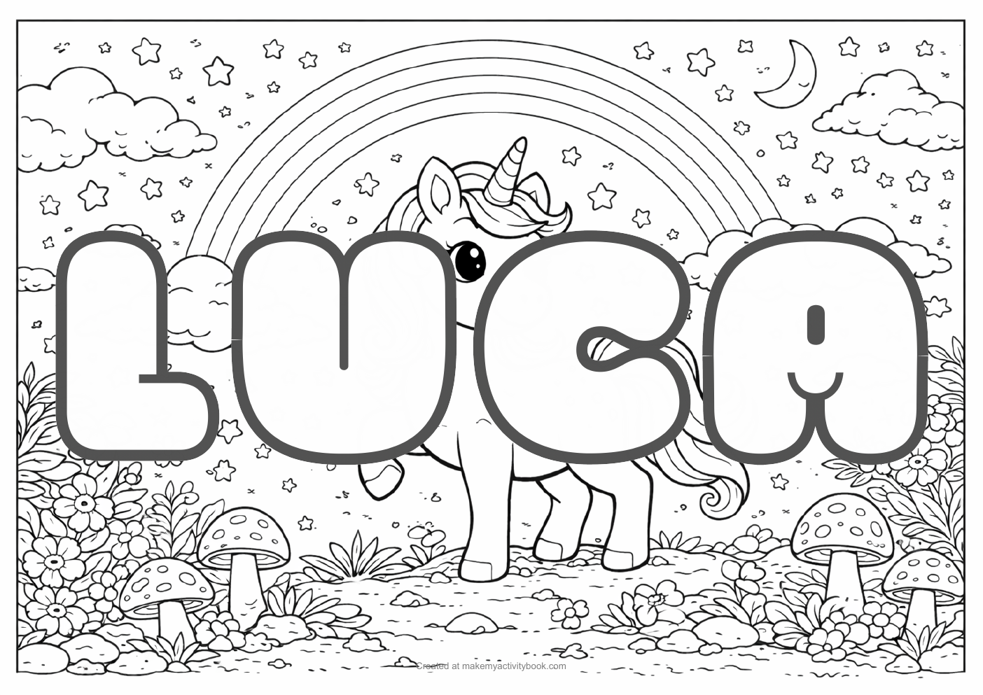 Luca unicorn colouring sheet