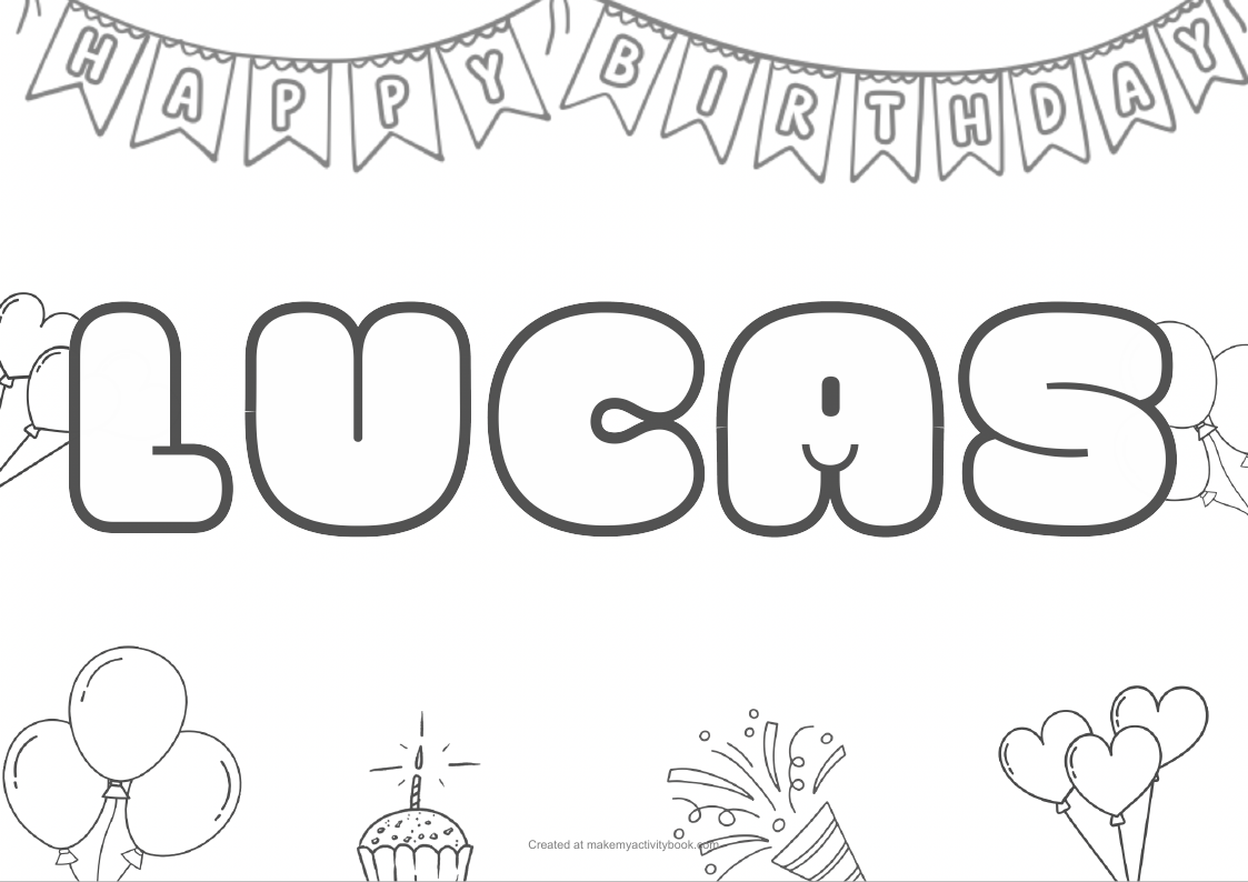 Lucas Bubble letters — Birthday border colouring sheet